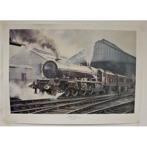 37 - Two unframed railway prints, When Steam was King by Eric Bottomley, 43 x 61cm and Pause at Rugby by ... 