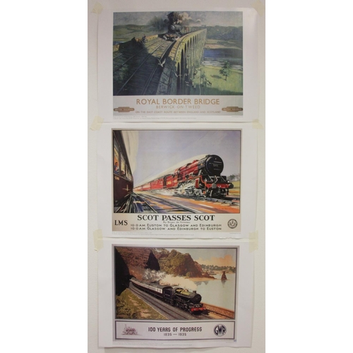 38 - Three unframed railway poster prints, Scot passes Scot (L.M.S), 100 Years of Progress (G.W.R) and Ro... 