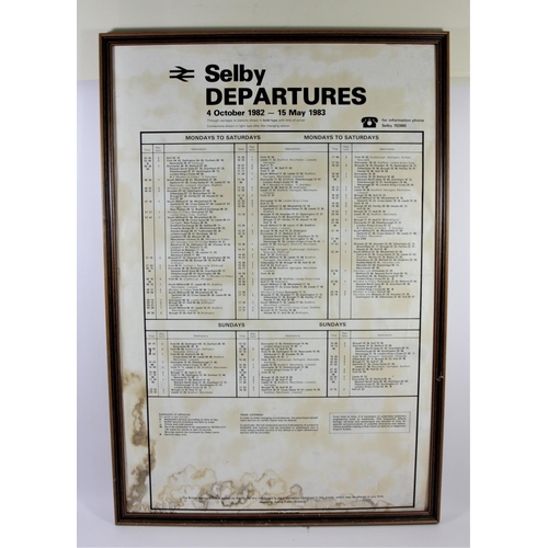 40 - A framed Selby departures timetable for the period 4th October 1982-15th May 1983, 76 x 50cm, togeth... 