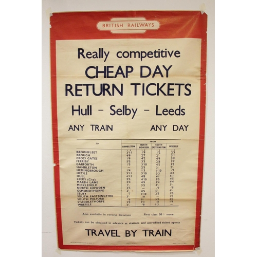 46 - A British Railways poster for cheap day return tickets for Hull-Selby-Leeds, June 1953, 101 x 64cm