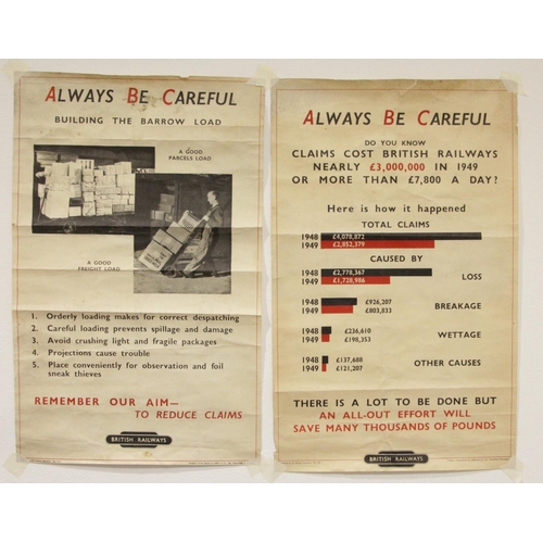 47 - Two British Railway 1950s 'Always Be Careful' posters, 48 x 30 cm