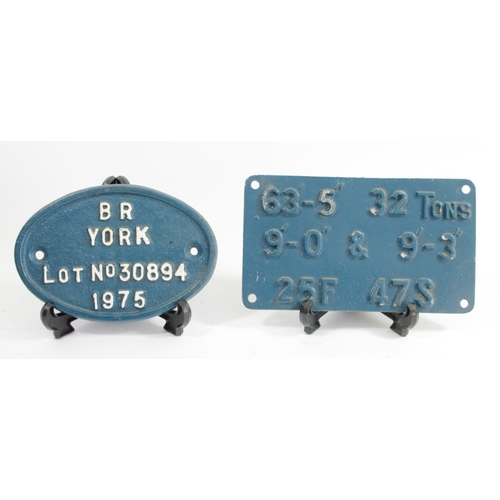 81 - A B.R York builders carriage plate 'Lot No.30894 1975' together with a carriage information plate. (... 