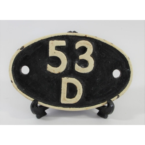 82 - An oval cast-iron locomotive shed plate, 53D Bridlington