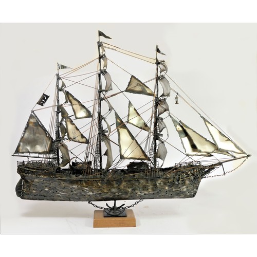 253 - Barry Hawley (1933-2000), Cutty Sark, c.1993, a cut tin sculpture of the Cutty Sark, copper rods for... 