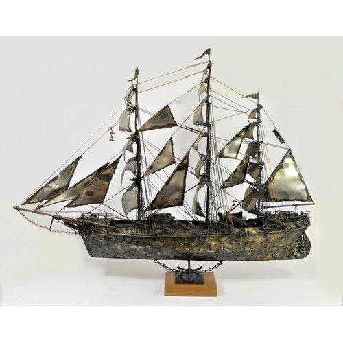 253 - Barry Hawley (1933-2000), Cutty Sark, c.1993, a cut tin sculpture of the Cutty Sark, copper rods for... 