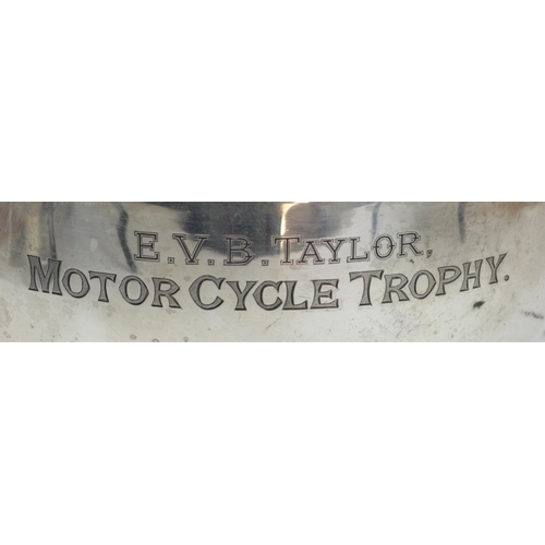 59 - A silver two handled trophy, Birmingham 1923, inscribed 'E.V.B. Taylor, Motorcycle Trophy', raised o... 