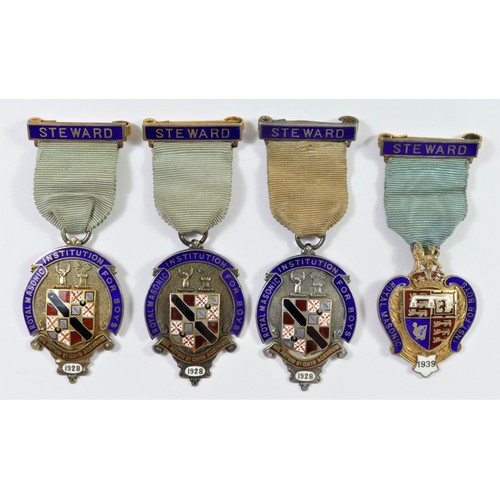 70 - Four silver & enamel Royal Masonic Institution for Boys Stewards jewels 1928/29 (4) 90gm.