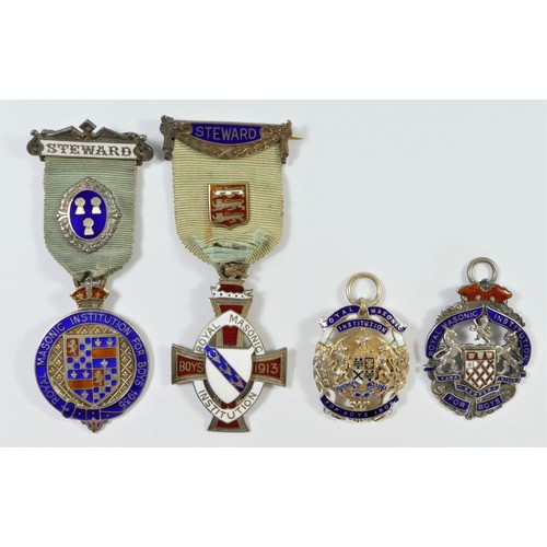 71 - Four silver & Enamel Royal Masonic Institution for Boys jewels (4) 78gm.