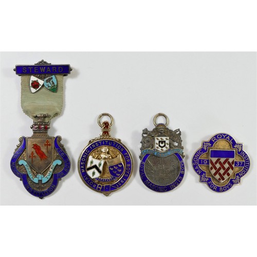 72 - Four silver & enamel Royal Masonic Institution for Boys jewels (4) 87gm.