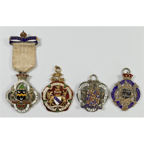 73 - Four silver & enamel Royal Masonic Institution for Girls jewels 77gm (4).