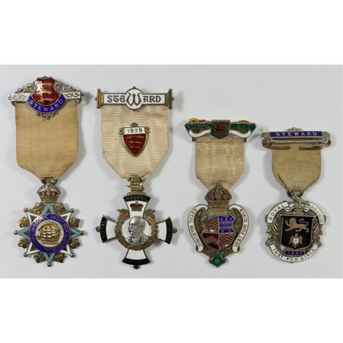 74 - Four silver & enamel Royal Masonic Institution for Girls jewels 79gm (4).