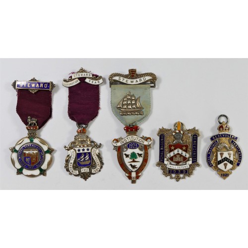 75 - Five silver & enamel Royal Masonic Benevolent Institution 78gm (5).