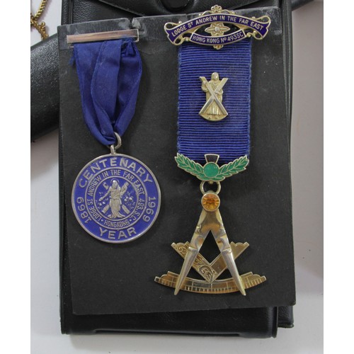 79 - A collection of Masonic Regalia, to include a silver gilt and enamel Lodge St. Andrew in the Far Eas... 