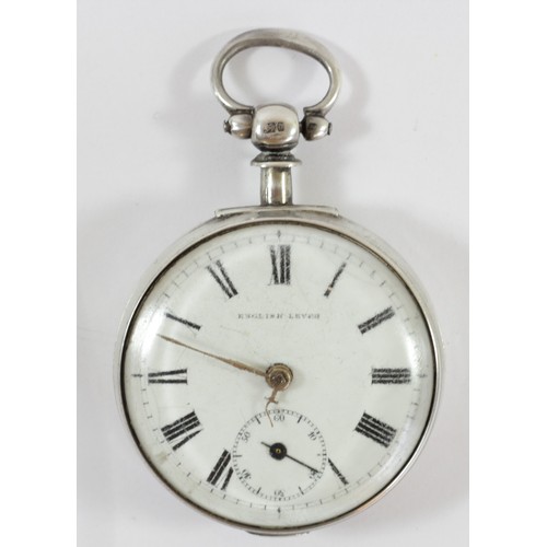 80 - A Victorian silver pair cased English lever pocket watch, Birmingham 1867 (top loop 1878), white ena... 