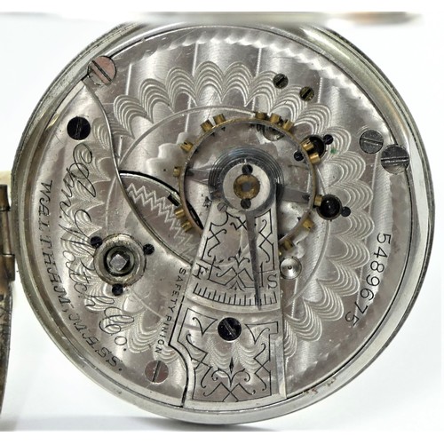 89 - American Watch Co, Waltham, Mass, a silvered dial open face keywind pocket watch, Birmingham 1894, 5... 
