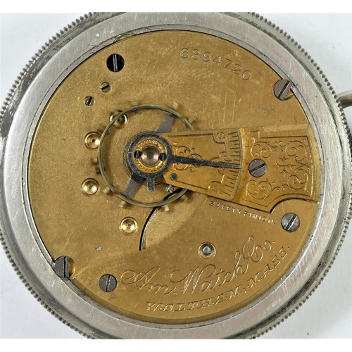 90 - American Watch Co, Waltham, Mass a coin silver, screw back keyless wind open face pocket watch numbe... 