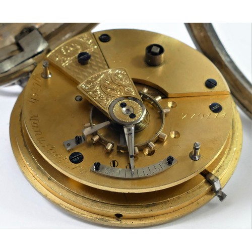 91 - E Wise, Manchester, a silver open face keyless wind fusee pocket watch London 1879, 50mm, E Wise Man... 