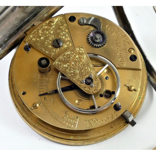 92 - E Clayton, Castleford, a silver open face keywind fusee pocket watch, London 1866 51mm.