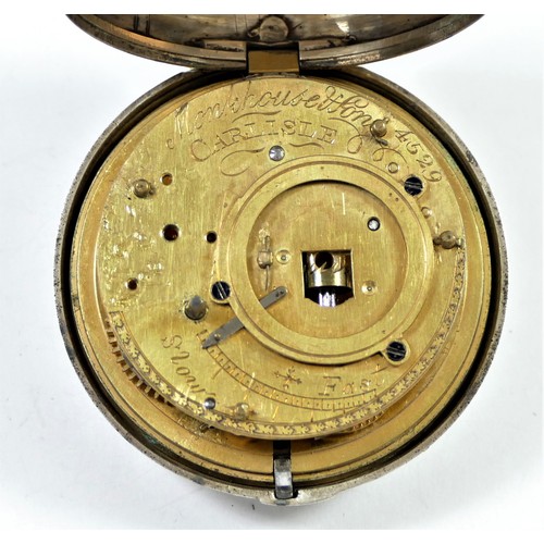 95 - Monkhouse & Son Carlisle, a silver pair case, verge open face pocket watch, London 1814, movement nu... 