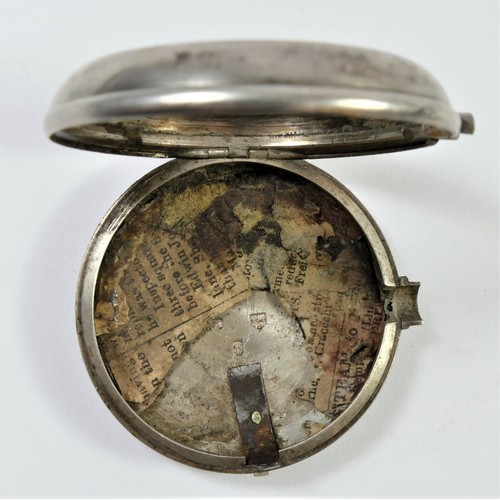 96 - A silver pair cased fusee open face pocket watch, Chester 1871, 50mm.