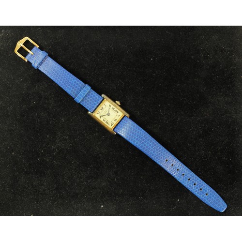 104 - Cartier Le Must, a silver gilt manual wind ladies Tank wristwatch, case number 3231242, sapphire win... 