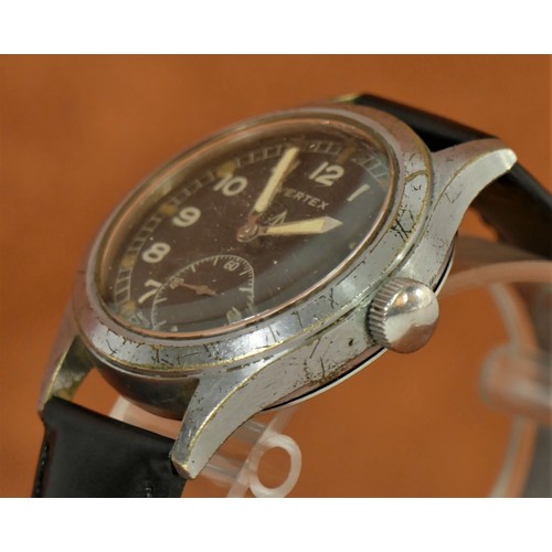 102 - Vertex, British Military issue Dirty Dozen gentleman's wristwatch, circa 1940s, signed black dial wi... 