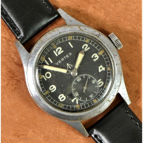 102 - Vertex, British Military issue Dirty Dozen gentleman's wristwatch, circa 1940s, signed black dial wi... 