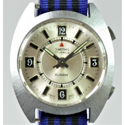 107 - Smiths alarm, a stainless steel manual wind gentleman's wristwatch, the 4 o'clock button rotating th... 