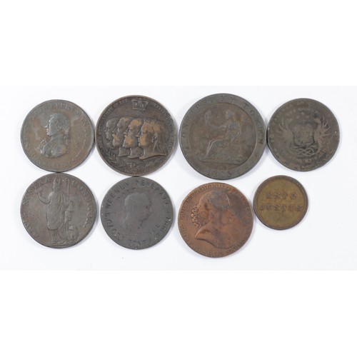 123 - Tokens: Hobson & Co., button manufacturers 1813, Remington Typewriters, British Naval half penny 181... 