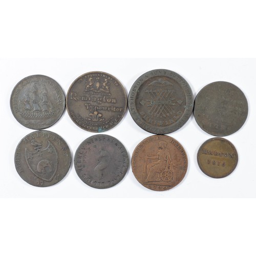 123 - Tokens: Hobson & Co., button manufacturers 1813, Remington Typewriters, British Naval half penny 181... 