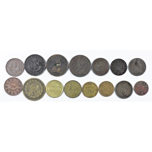 124 - Token; Bank of Upper Canada one penny 1854, Nova Scotia half penny 1832, South Shields 1 1/2d, Cossa... 