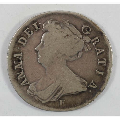 128 - Queen Anne, half crown, 1708, E below bust, F.
Queen Anne Half Crowns were minted between 1703 and 1... 