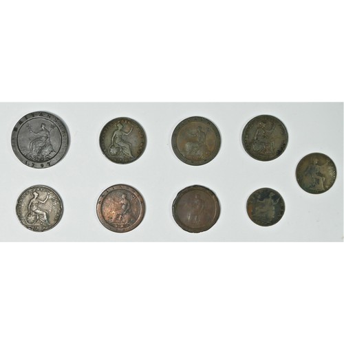 139 - George III two penny, 1797, one penny x 3, George IV, penny, 1826, Victoria, penny, 1854, 1856, Geor... 