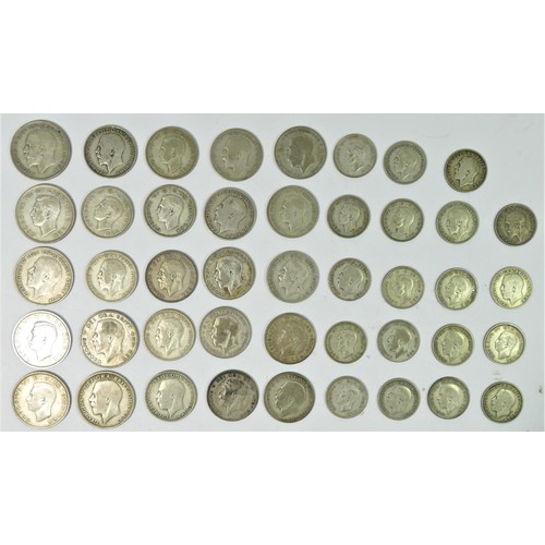 141 - A collection of half silver coinage, 1919- 1946, 404gm