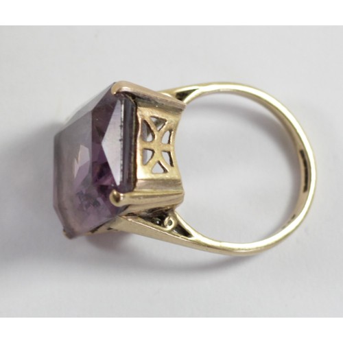 167 - 9ct gold and amethyst dress ring, Birmingham 1959, 20 x 15mm, N 1/2, 7.1gm