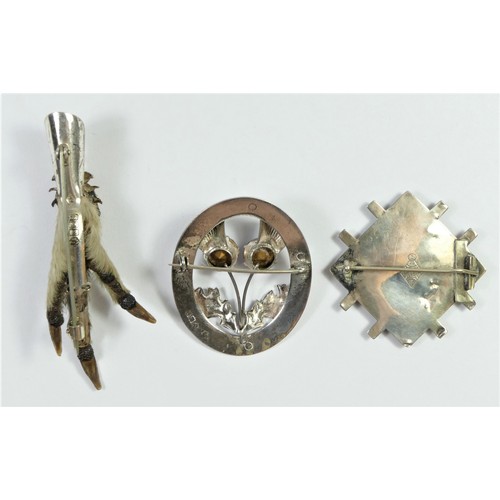 171 - A Victorian silver & pebble set brooch registered design lozenge for Feb 1869, 4.5cm, a Scottish sil... 
