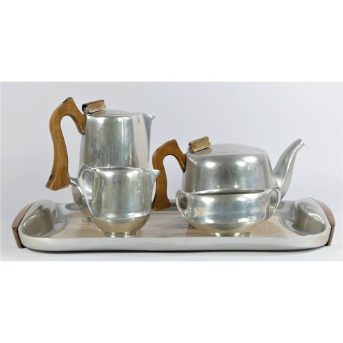 182 - A Picquot Ware magnesium-aluminium alloy five piece tea service, mid 19th century, comprising tea po... 