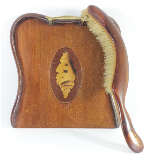 188 - An Edwardian mahogany and boxwood inlaid crumb scoop with brass handle, 23 x 23cm together with a ma... 