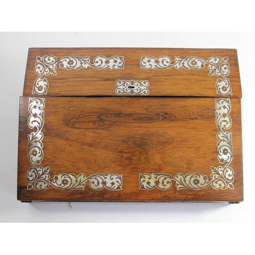 202 - A 19th century rosewood writing slope with mother of pearl floral decoration to the hinged top, open... 