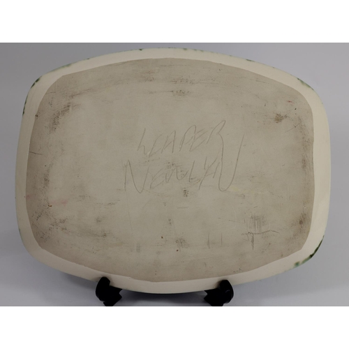 234 - Eric Leaper (1921-2002) - An oval dish, with 'splash' glazed decoration, c1970-80, incised LEAPER NE... 