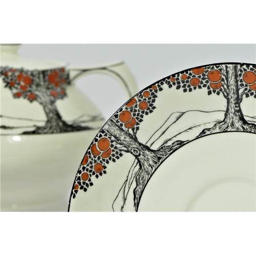 244 - A Crown Ducal Art Deco Orange Tree (A1211) pattern part tea service to include, teapot (12 x 15 cm),... 