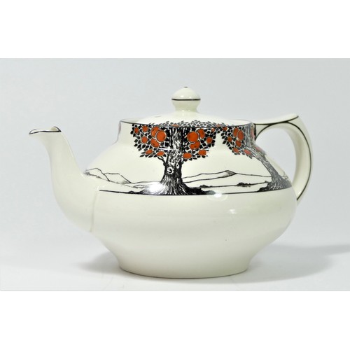 244 - A Crown Ducal Art Deco Orange Tree (A1211) pattern part tea service to include, teapot (12 x 15 cm),... 