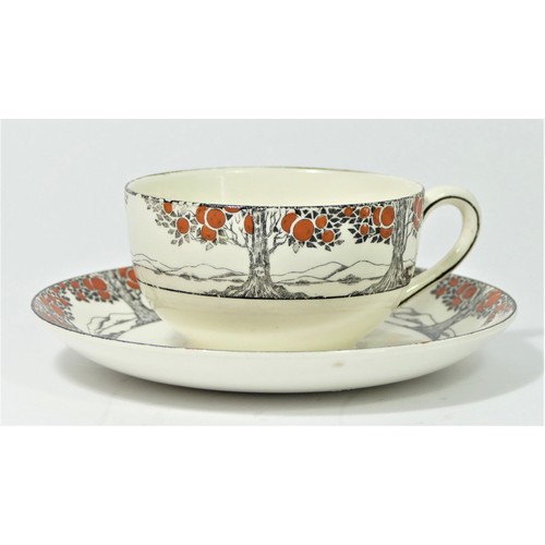 244 - A Crown Ducal Art Deco Orange Tree (A1211) pattern part tea service to include, teapot (12 x 15 cm),... 