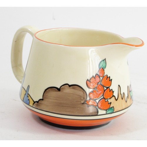 255 - Clarice Cliff - Orange Roof Cottage - a shape 36 jug, circa 1932, hand painted with a stylised cotta... 