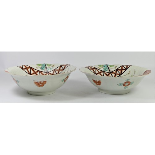 276 - A Japanese Meiji period pair of Kakiemon bowls, with impressed body and floral decoration, diameter ... 