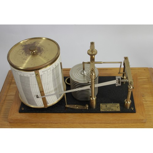 302 - Negritti & Zambra, London, a mid 20th century light oak barograph, serial number R/45191, range 28.3... 