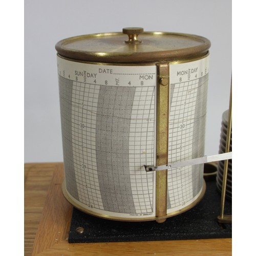 302 - Negritti & Zambra, London, a mid 20th century light oak barograph, serial number R/45191, range 28.3... 