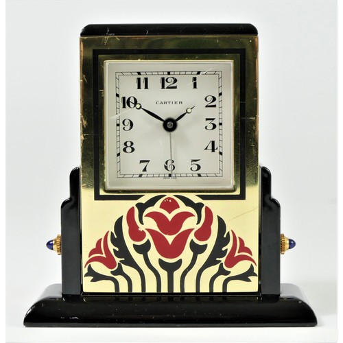 303 - Cartier, an Art Deco style gilt brass and lacquer adjustable quartz alarm clock, numbered 890701551,... 