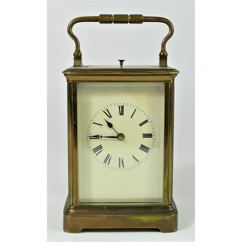 310 - Richard & Cie, Paris, a French brass cased repeating and striking carriage clock, the enamel dial wi... 