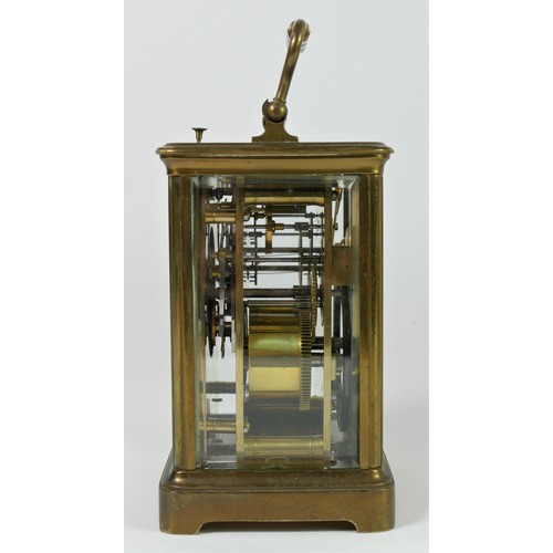 310 - Richard & Cie, Paris, a French brass cased repeating and striking carriage clock, the enamel dial wi... 